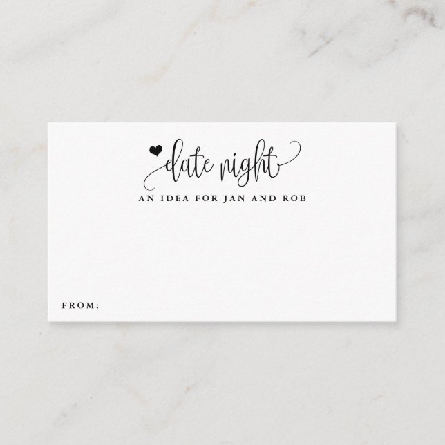 Date Night Idea Heart Minimalist Calligraphy Cards (Front)