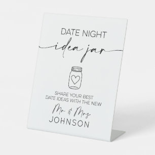 Date Night Idea Jar Minimal Wedding Pedestal Sign