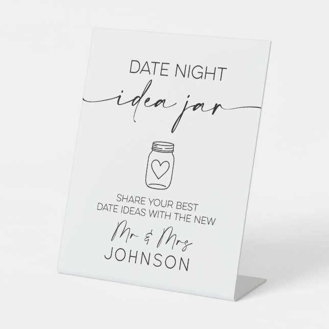 Date Night Idea Jar Minimal Wedding Pedestal Sign (Front)