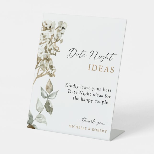 Date Night Ideas Boho Pampas Grass Wedding Elegant Pedestal Sign (Front)