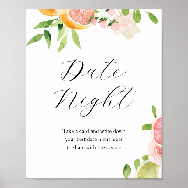 Date Night Ideas Bridal Shower Sign (Front)