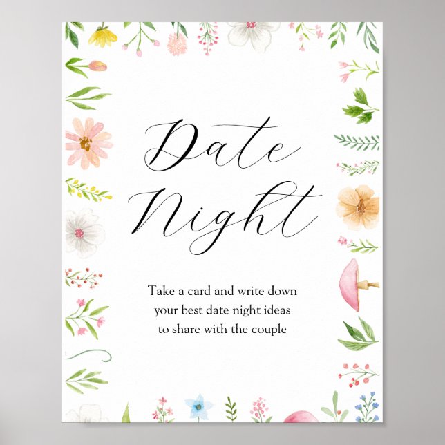 Date Night Ideas Bridal Tea Shower Sign (Front)