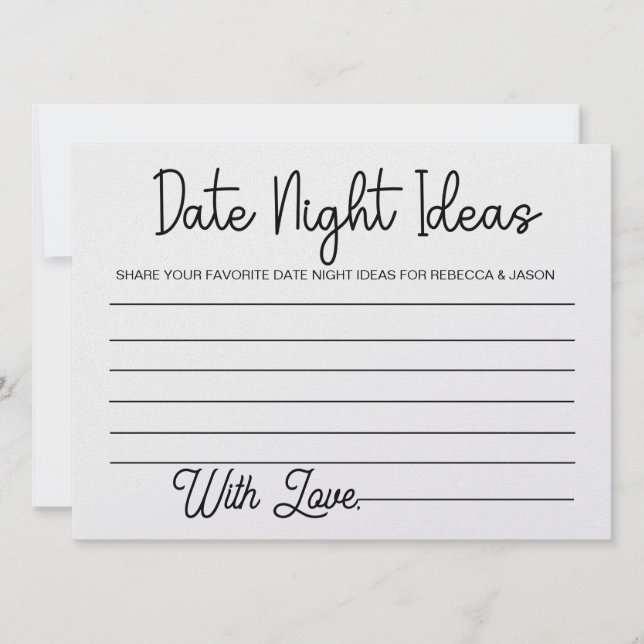  Date Night Ideas Card Bridal Shower Game (Front)
