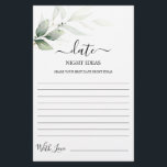 Date Night ideas greenery bridal shower card<br><div class="desc">Simple greenery date night ideas bridal shower game card</div>