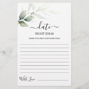 Date Night ideas greenery bridal shower card
