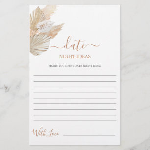 Date Night ideas pampas grass bridal shower card