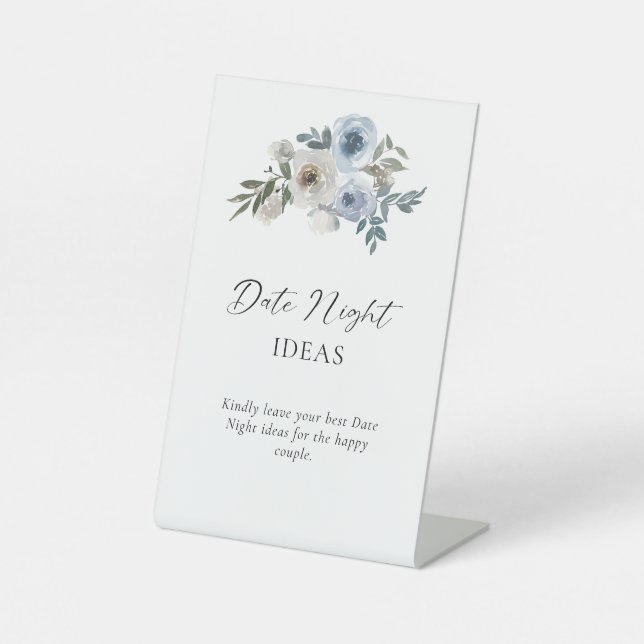 Date Night Ideas Sign Dusty Blue Wedding Floral (Front)