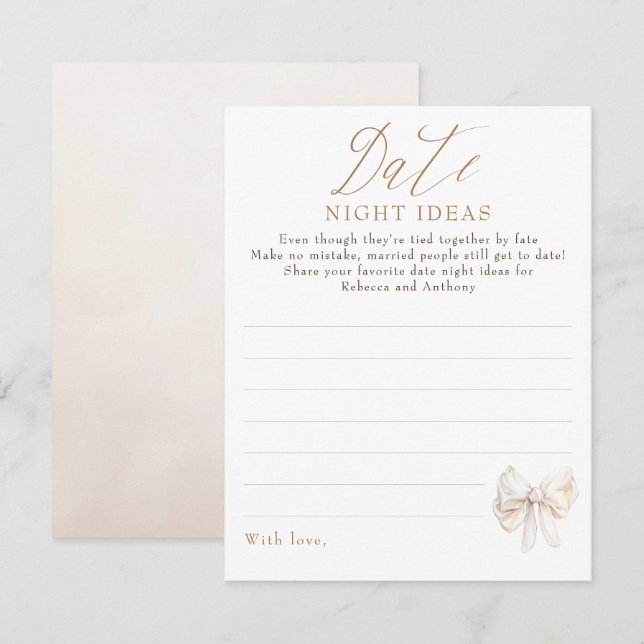 Date Night Ideas Whimsical Bow Bridal Shower Game Enclosure Card (Front/Back)