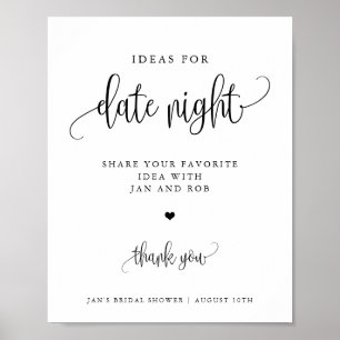Date Night w/Heart Minimalist Calligraphy Display Poster