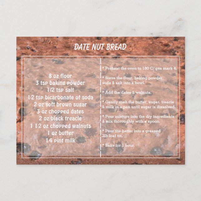 Date Nut Bread Recipe Postcard (Front)