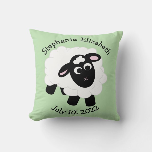 Date of Birth Cute Cartoon Sheep Throw Pillow (Front)