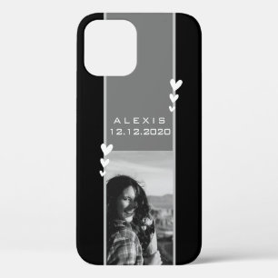 Date of Birth Reminder Photo Template Black White iPhone 12 Case