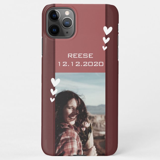 Date of Birth Reminder Photo Template Burgundy Red iPhone Case (Back)