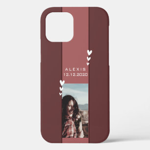 Date of Birth Reminder Photo Template Burgundy Red iPhone 12 Case