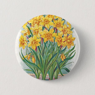 date rsvp  flowers daffodil yellow vintage 6 cm round badge