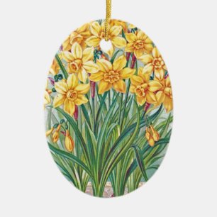 date rsvp flowers daffodil yellow vintage ceramic tree decoration
