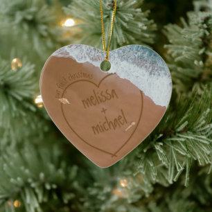 Dated Beach Our First Christmas With Names Ceramic Tree Decoration