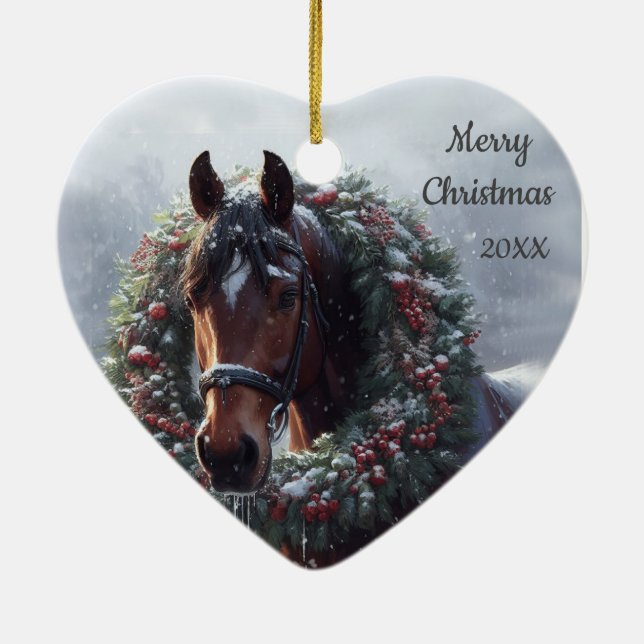 Dated Christmas Horse Love Art Ceramic Tree Decoration (Back)