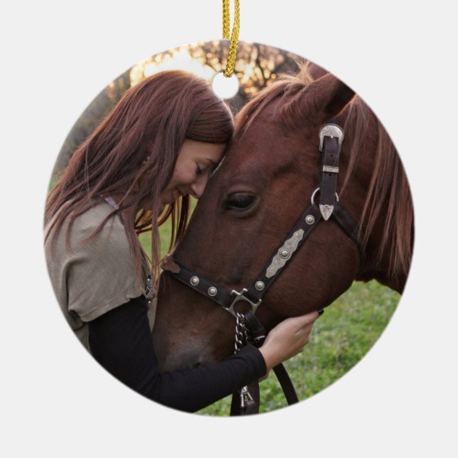 Dated Christmas Horse Personalized Ceramic Tree Decoration (Front)