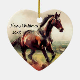 Dated Christmas Running Brown Horse Ceramic Tree Decoration