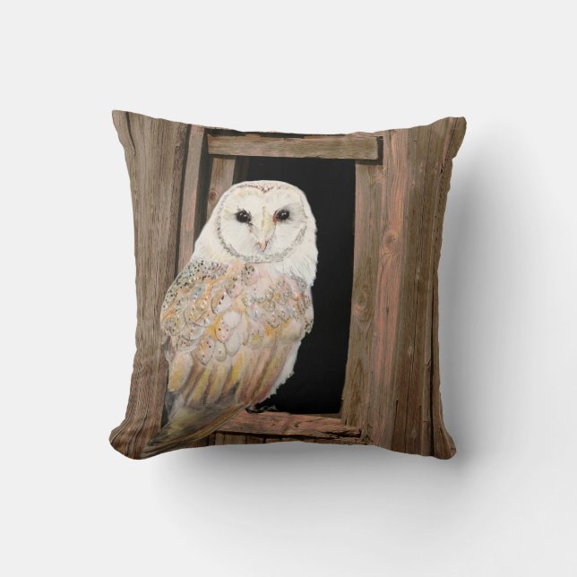 Dated Christmas Watercolor Barn Owl Bird Cushion (Front)