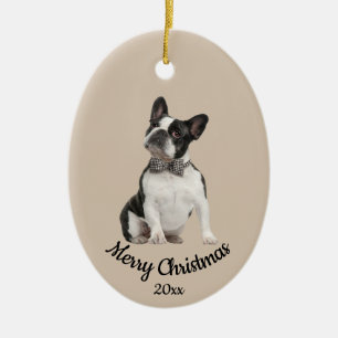 Dated Custom Photo Christmas Boston Terrier Dog  Ceramic Tree Decoration