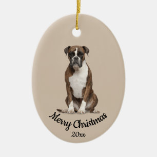 Dated Custom Photo Christmas Boxer Dog   Ceramic Tree Decoration