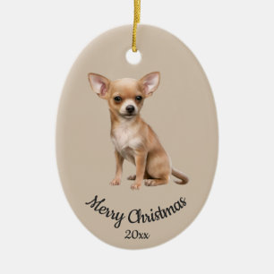 Dated Custom Photo Christmas Chihuahua  Dog pet Ceramic Tree Decoration