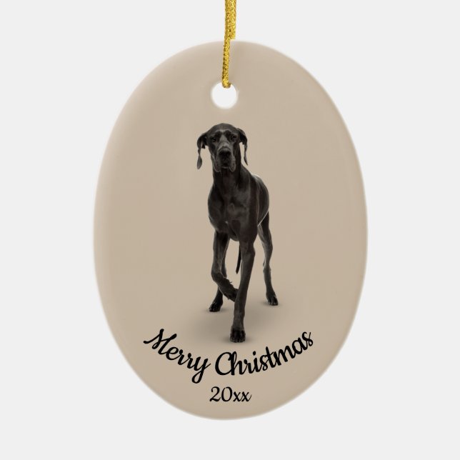Dated Custom Photo Christmas Great Dane Dog Pet Ceramic Tree Decoration (Front)