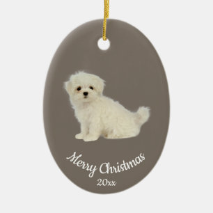 Dated Custom Photo Christmas Maltese Dog Pet Ceramic Tree Decoration