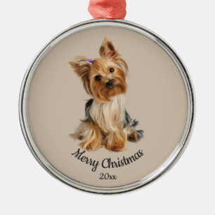 Dated Custom Photo Christmas Yorkie Dog pet Metal Tree Decoration
