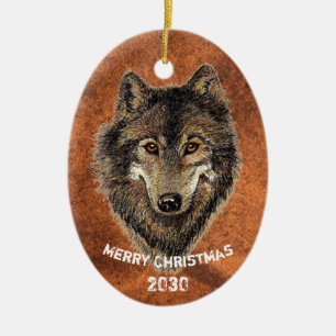 Dated Custom, Wolf, Wolves Animal Nature Art Ceramic Tree Decoration