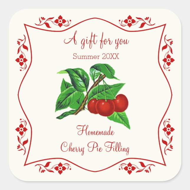 Dated Homemade Cherry Pie Filling Fancy Gift Label (Front)