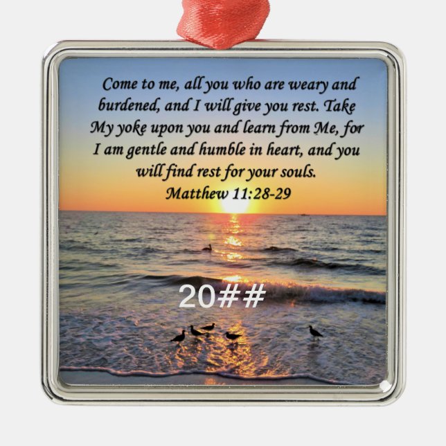 DATED MATTHEW 11:28 SUNRISE PHOTO DESIGN METAL TREE DECORATION (Front)