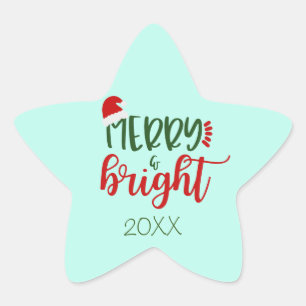 Dated Merry & Bright on Green Holiday Stickers
