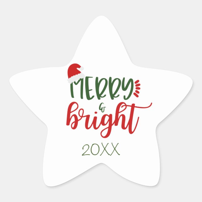 Dated Merry & Bright on White Holiday Stickers (Front)