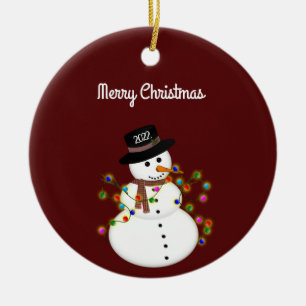 Dated Merry Christmas Snowman Personalised Ceramic Tree Decoration
