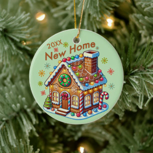 Dated New Home Gingerbread House Ceramic Tree Decoration