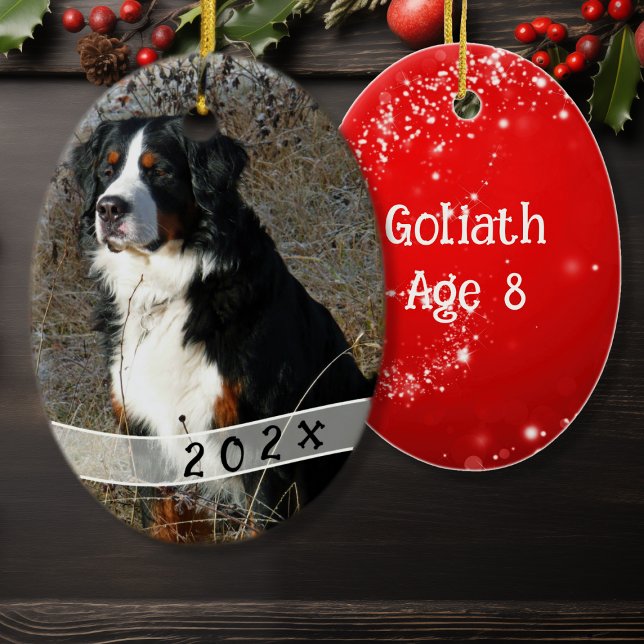 Dated Oval Dog Photo Christmas Ornament (Creator Uploaded)