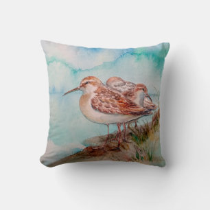 Dated, Watercolor Sandpiper Shore Beach Bird Art  Cushion