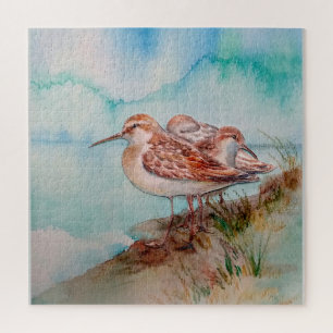 Dated, Watercolor Sandpiper Shore Beach Bird Art Jigsaw Puzzle
