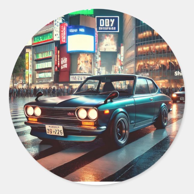 Datsun 510 nissan shibuya tokyo car japan japanese classic round sticker (Front)