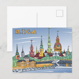 Daugava Riga Latvia Illustration Travel Postcard