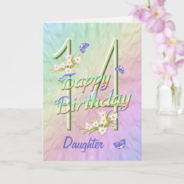 Daughter 14th Birthday Butterfly Garden Card (Orchid)