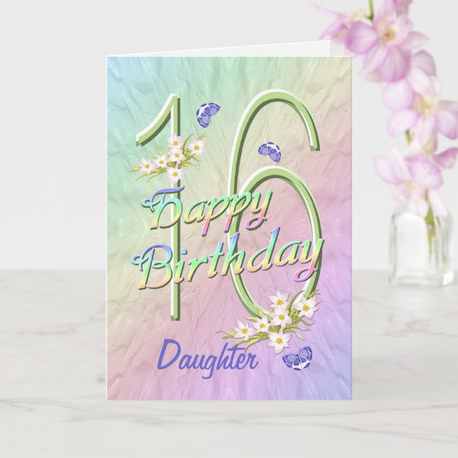 Daughter 16th Birthday Butterfly Garden Card (Orchid)