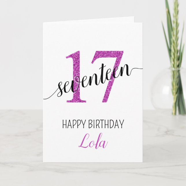 Daughter 17 pink glitter birthday card (Front)