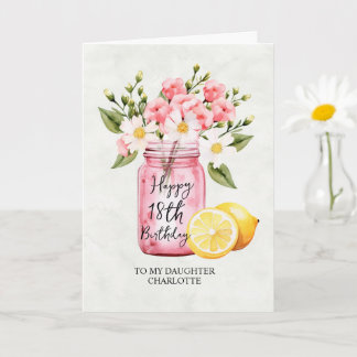 Daughter 18th Birthday Jar Pink Flowers Greeting Card