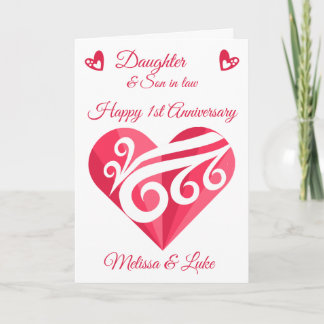 Daughter 1st Wedding Anniversary Pink Heart Card
