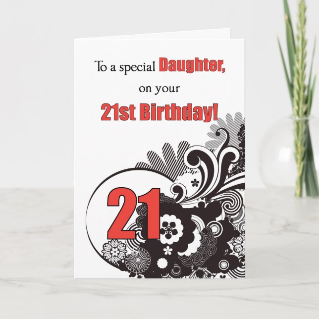 Daughter, 21st Birthday Religious Swirls Card (Front)