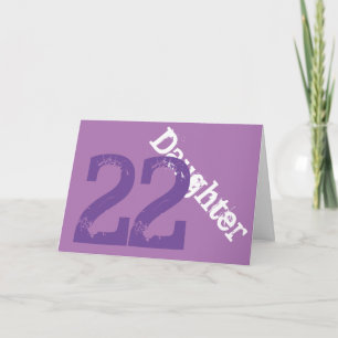 Daughter, 22nd birthday, white, purple on purple. card